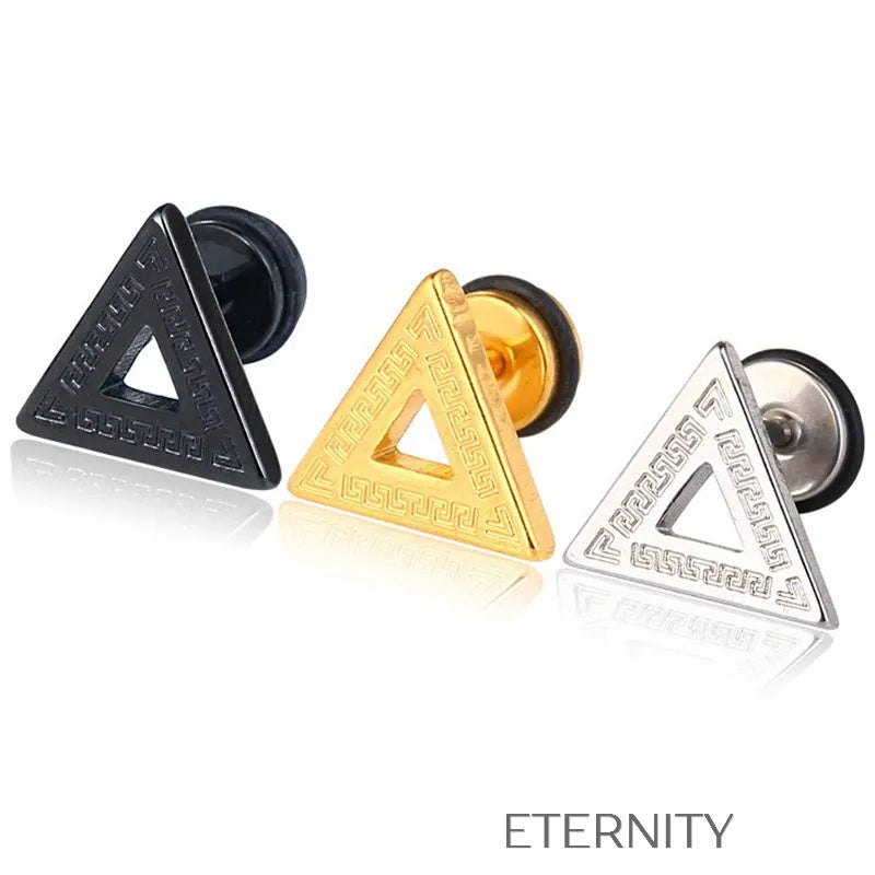 Zarcillos de Botón Geometric Maze con Grabado de Greca y Diseño Triangular  Zarcillos Negro Unica Acero Inoxidable  ETERNITY