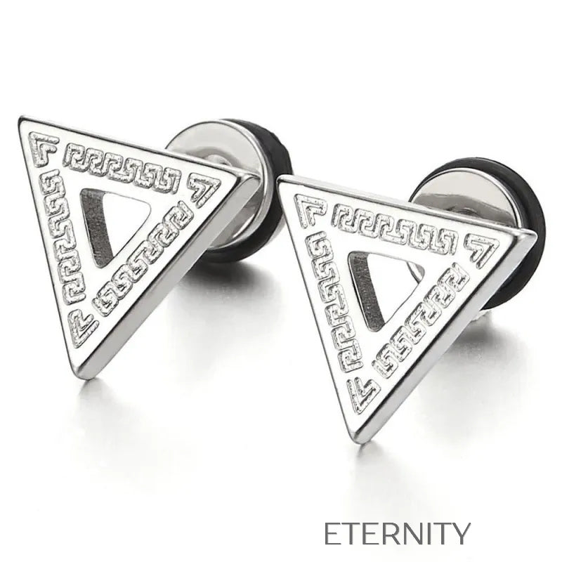 Zarcillos de Botón Geometric Maze con Grabado de Greca y Diseño Triangular  Zarcillos Negro Unica Acero Inoxidable  ETERNITY