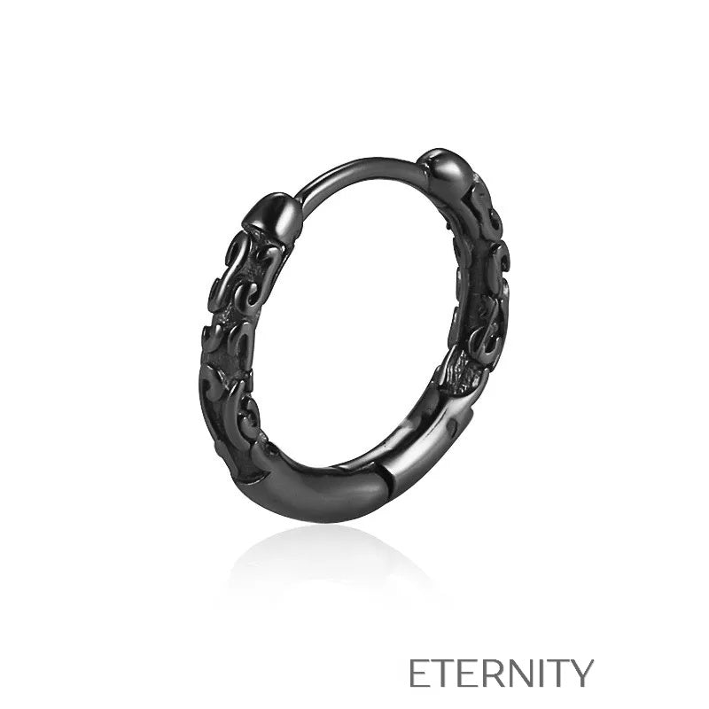 Pendientes de Aro Tipo Huggie con Grabado de Dragón en Relieve. Zarcillos Negro Unica Acero Inoxidable  ETERNITY