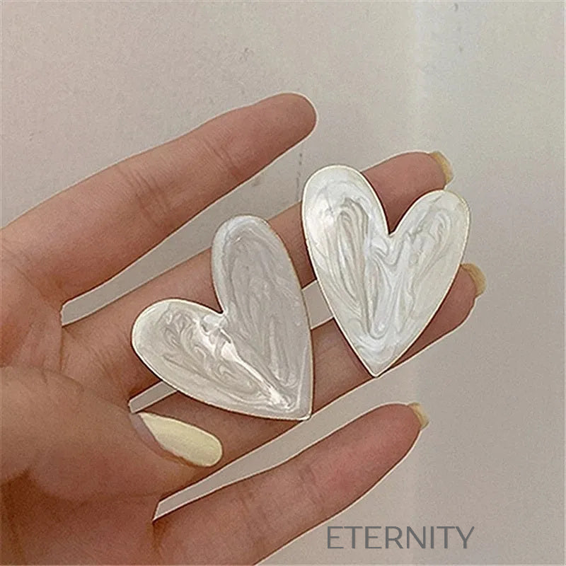 Zarcillos Nácar Heart XL Corazón Blanco  Zarcillos Blanco Unica Acero Inoxidable  ETERNITY