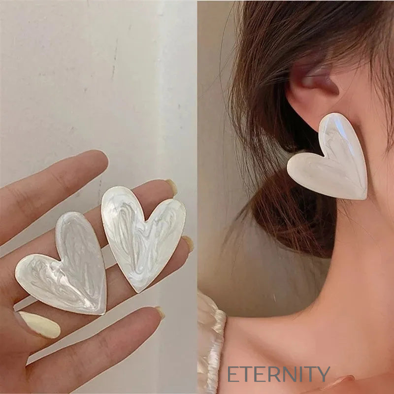 Zarcillos Nácar Heart XL Corazón Blanco  Zarcillos Blanco Unica Acero Inoxidable  ETERNITY