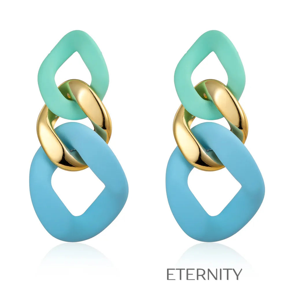 Zarcillos Color Pop de Eslabones Mate y Oro  Zarcillos Azul Unica Acero Inoxidable  ETERNITY