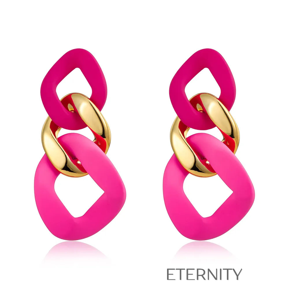 Zarcillos Color Pop de Eslabones Mate y Oro  Zarcillos Azul Unica Acero Inoxidable  ETERNITY