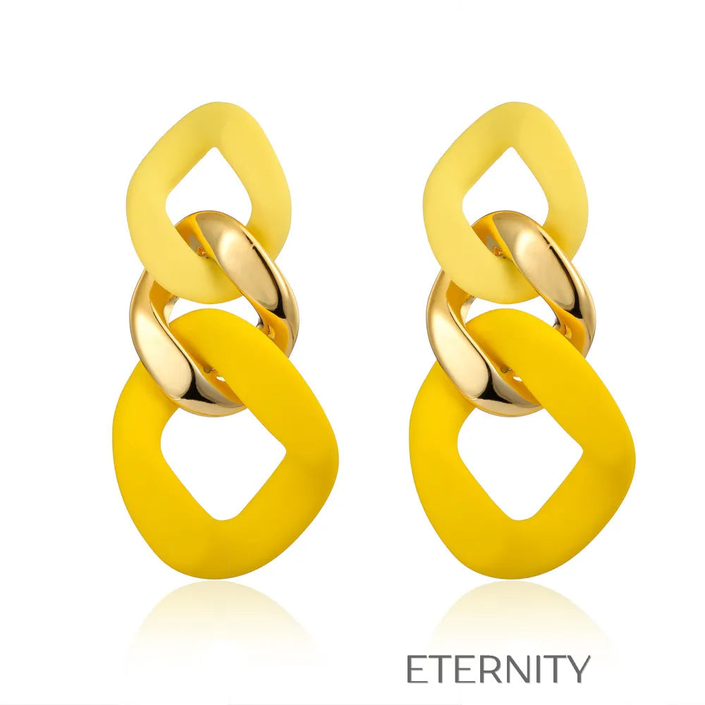 Zarcillos Color Pop de Eslabones Mate y Oro  Zarcillos Azul Unica Acero Inoxidable  ETERNITY