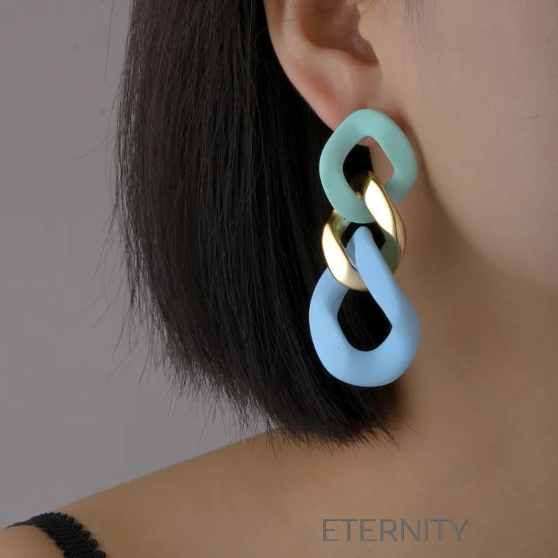 Zarcillos Color Pop de Eslabones Mate y Oro  Zarcillos Azul Unica Acero Inoxidable  ETERNITY