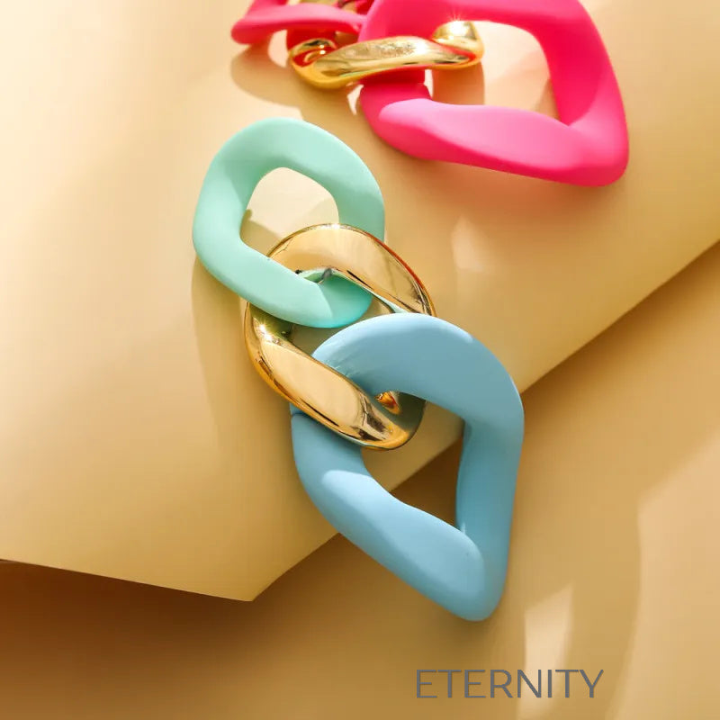 Zarcillos Color Pop de Eslabones Mate y Oro  Zarcillos Azul Unica Acero Inoxidable  ETERNITY