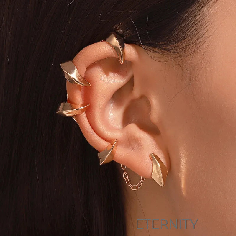 Ear cuff dorado con diseño artístico y arete geométrico Zarcillos Dorado Unica Acero Inoxidable  ETERNITY