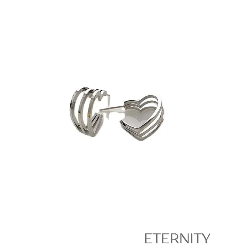 Zarcillos de Aro Abierto Triple Heart en Oro y Plata  Zarcillos Plateado Unica Acero Inoxidable  ETERNITY