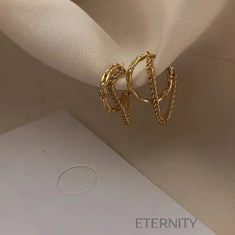 Earcuffs Estrellas y Cadenas  Zarcillos Dorado Unica Acero Inoxidable  ETERNITY