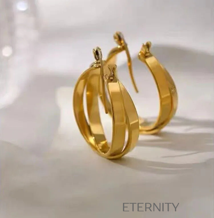 Zarcillos de Aro Ethereal Triple Band con Diseño de Cintas Entrelazadas  Zarcillos Dorado Unica Acero Inoxidable  ETERNITY