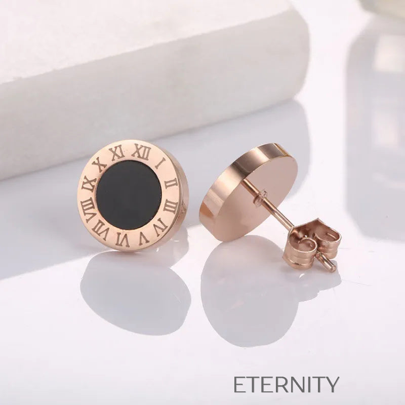 Zarcillos Números Romanos  Zarcillos Dorado 12mm Acero Inoxidable  ETERNITY