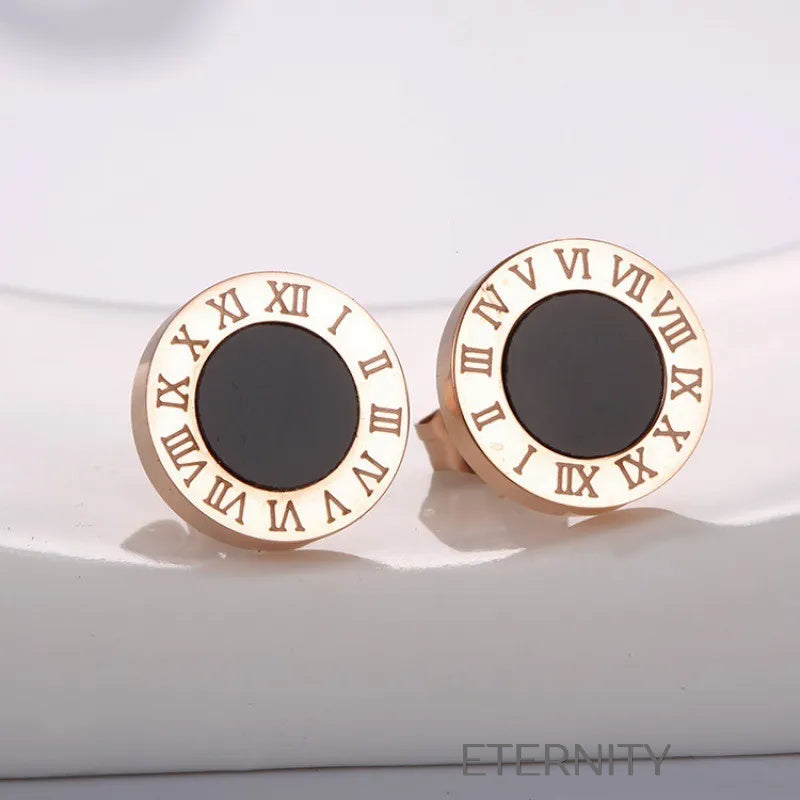 Zarcillos Números Romanos  Zarcillos Dorado 12mm Acero Inoxidable  ETERNITY