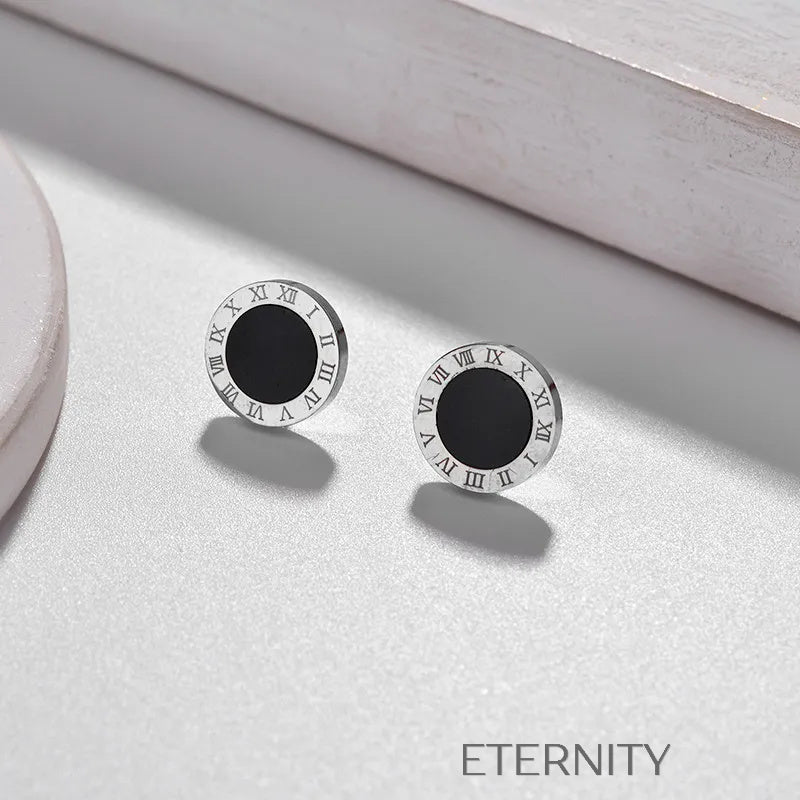 Zarcillos Números Romanos  Zarcillos Dorado 12mm Acero Inoxidable  ETERNITY
