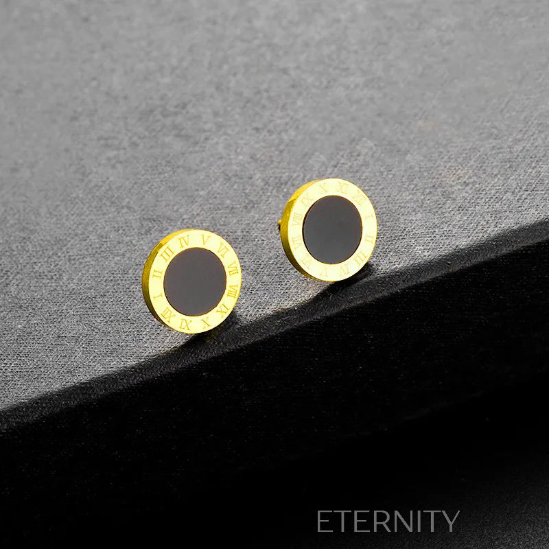 Zarcillos Números Romanos  Zarcillos Dorado 12mm Acero Inoxidable  ETERNITY
