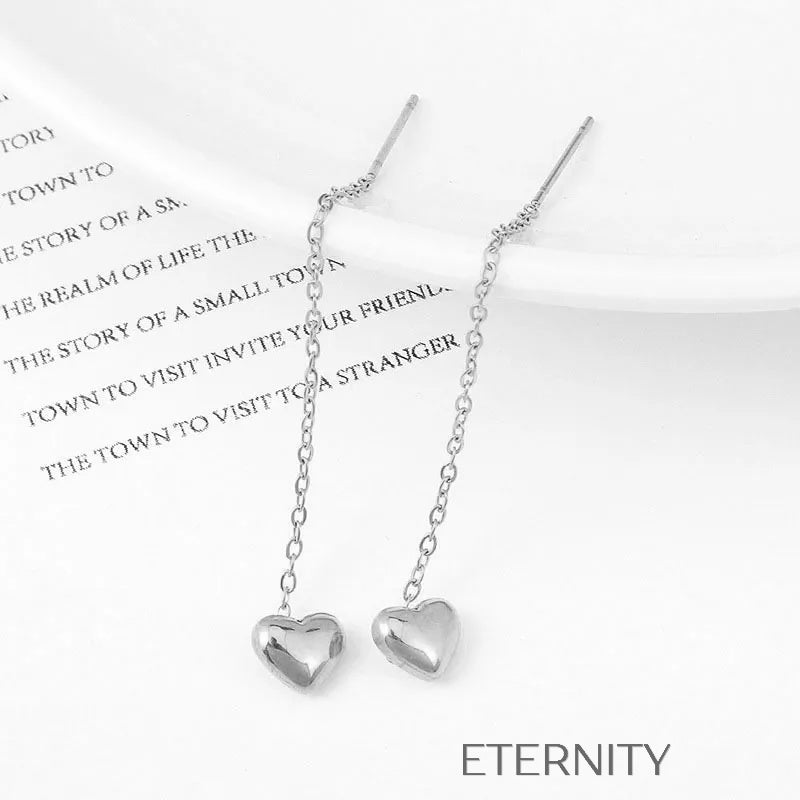 Zarcillos Largos Heart Threader en Oro y Plata  Zarcillos Dorado Unica Acero Inoxidable  ETERNITY