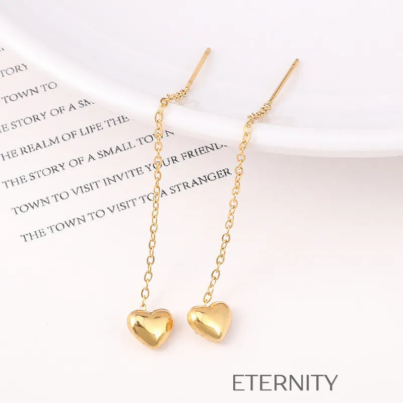 Zarcillos Largos Heart Threader en Oro y Plata  Zarcillos Dorado Unica Acero Inoxidable  ETERNITY