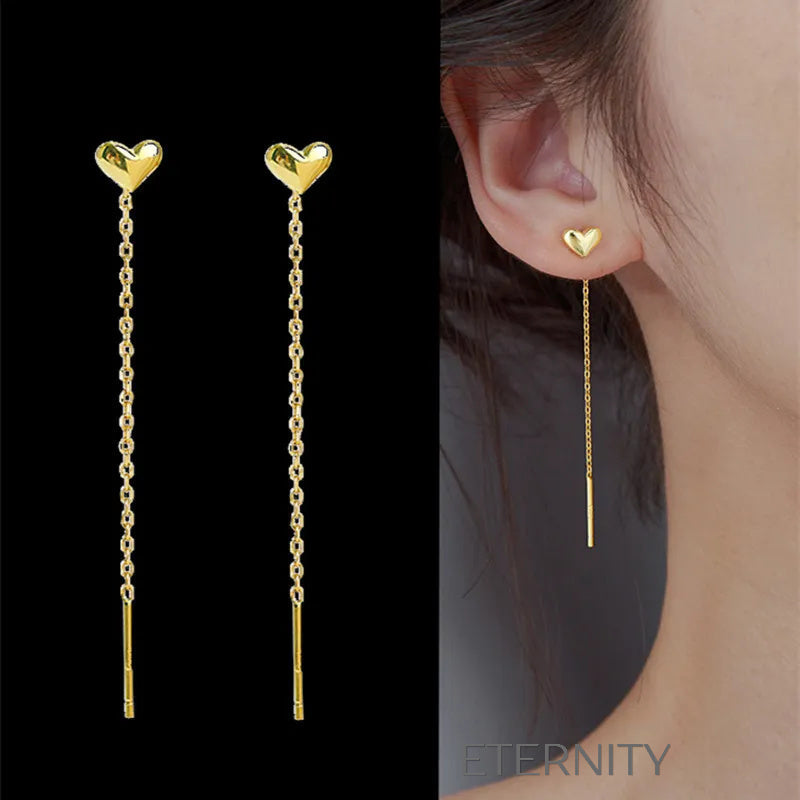 Zarcillos Largos Heart Threader en Oro y Plata  Zarcillos Dorado Unica Acero Inoxidable  ETERNITY