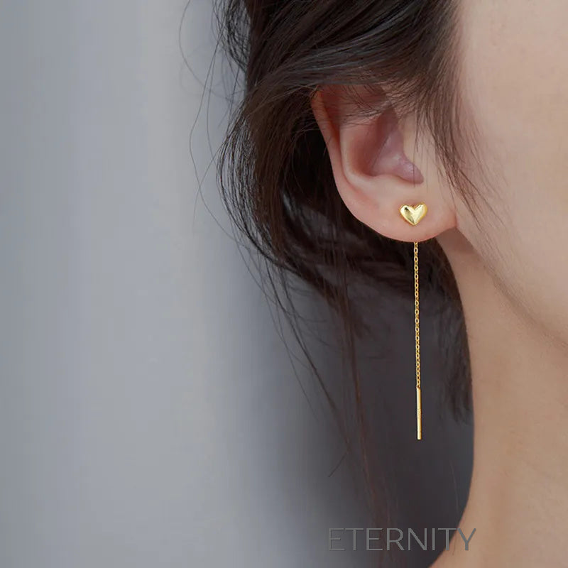Zarcillos Largos Heart Threader en Oro y Plata  Zarcillos Dorado Unica Acero Inoxidable  ETERNITY