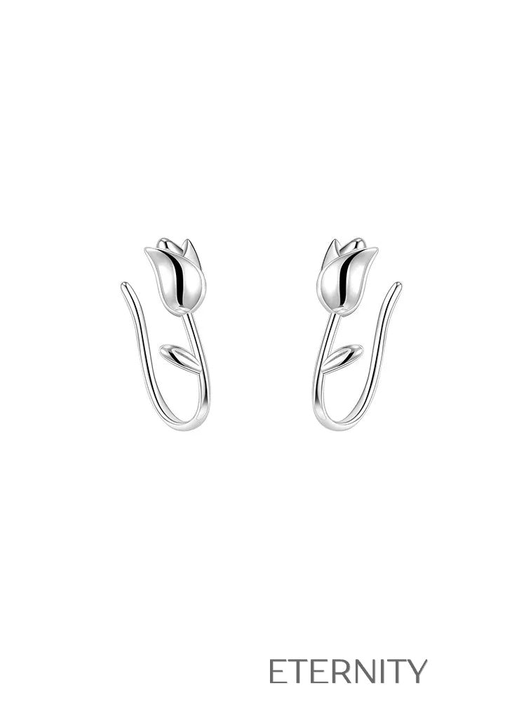 Zarcillos Tulip Blossom de Plata con Diseño Botánico Minimalista  Zarcillos Plateado Unica Acero Inoxidable  ETERNITY