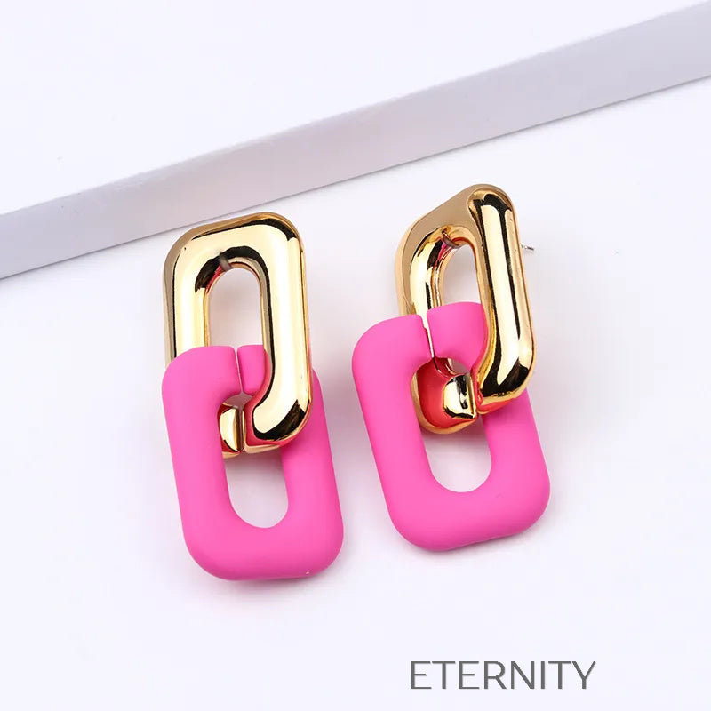 Zarcillos de Doble Eslabón Vibrant Link con Acabado Mate y Dorado  Zarcillos Aqua Unica Acero Inoxidable  ETERNITY