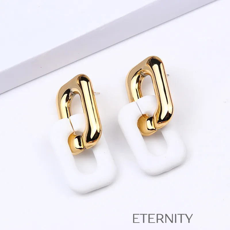Zarcillos de Doble Eslabón Vibrant Link con Acabado Mate y Dorado  Zarcillos Aqua Unica Acero Inoxidable  ETERNITY