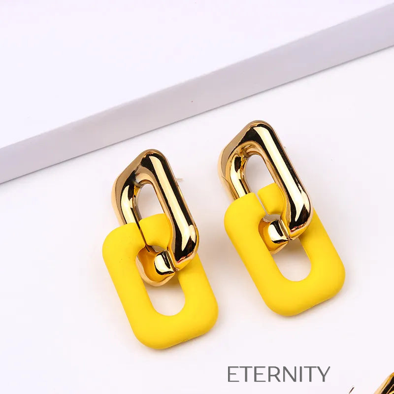 Zarcillos de Doble Eslabón Vibrant Link con Acabado Mate y Dorado  Zarcillos Aqua Unica Acero Inoxidable  ETERNITY