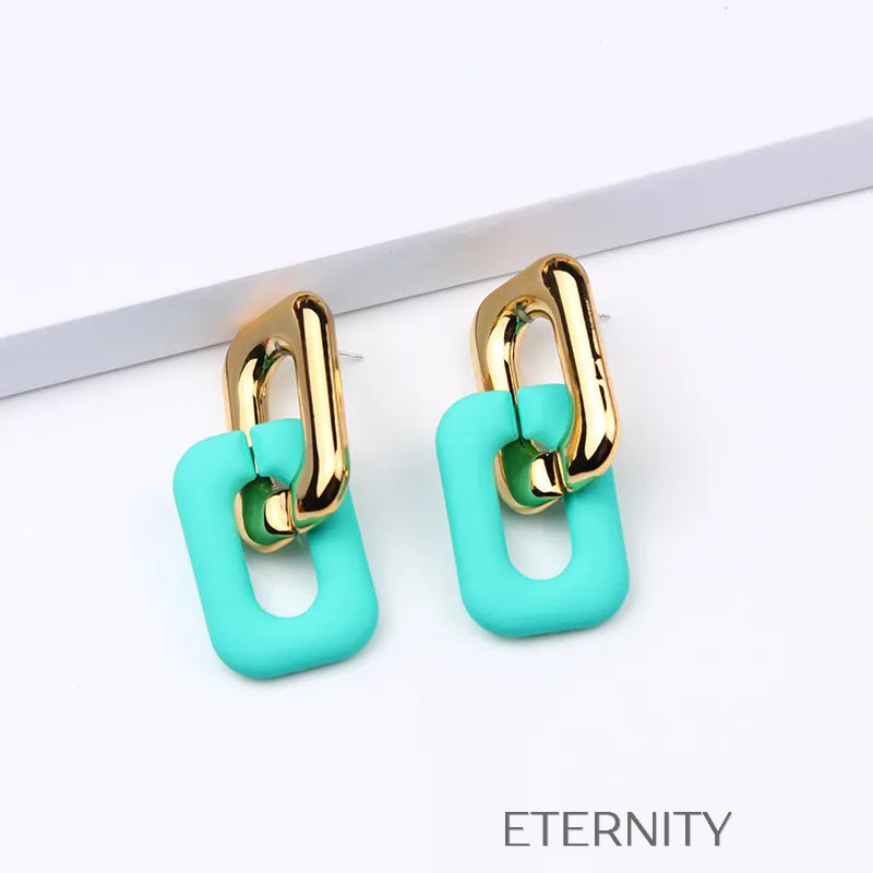 Zarcillos de Doble Eslabón Vibrant Link con Acabado Mate y Dorado  Zarcillos Aqua Unica Acero Inoxidable  ETERNITY