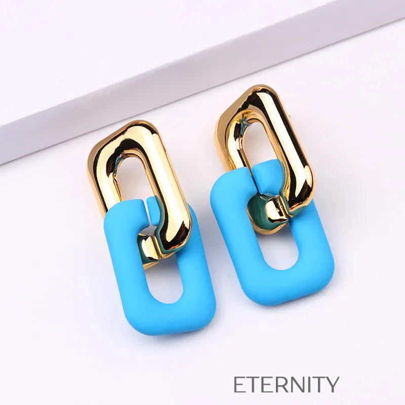 Zarcillos de Doble Eslabón Vibrant Link con Acabado Mate y Dorado  Zarcillos Aqua Unica Acero Inoxidable  ETERNITY