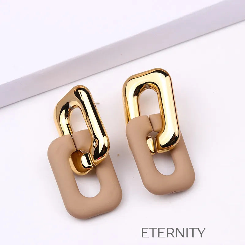 Zarcillos de Doble Eslabón Vibrant Link con Acabado Mate y Dorado  Zarcillos Aqua Unica Acero Inoxidable  ETERNITY