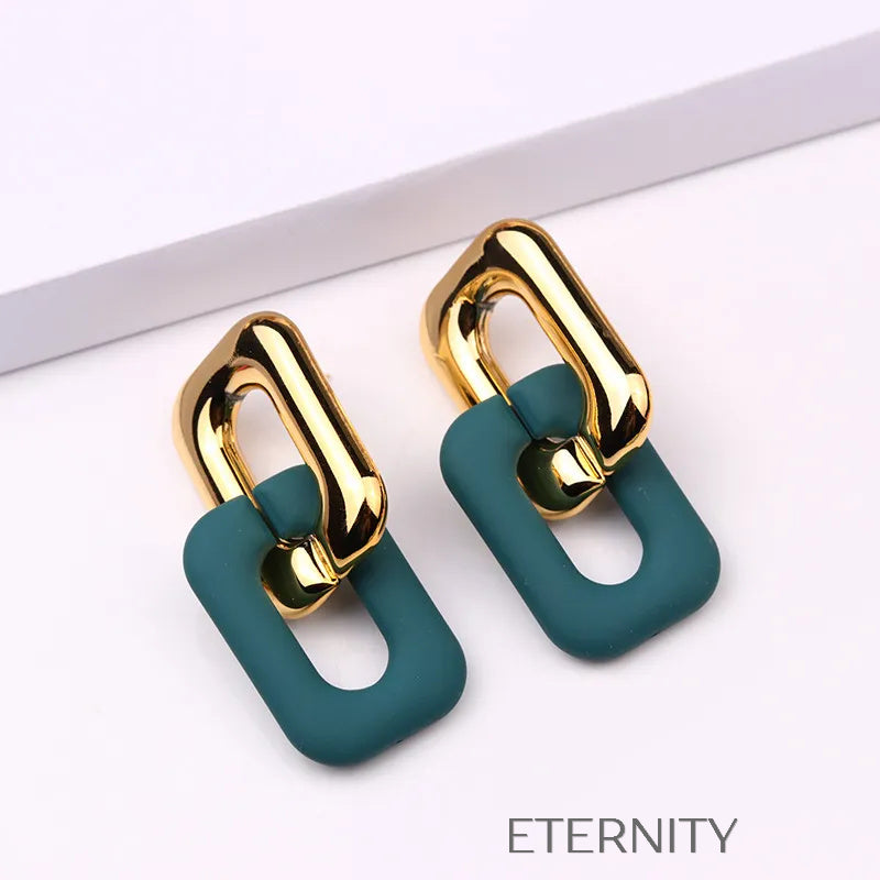 Zarcillos de Doble Eslabón Vibrant Link con Acabado Mate y Dorado  Zarcillos Aqua Unica Acero Inoxidable  ETERNITY