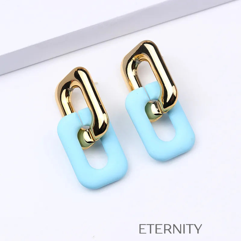 Zarcillos de Doble Eslabón Vibrant Link con Acabado Mate y Dorado  Zarcillos Aqua Unica Acero Inoxidable  ETERNITY