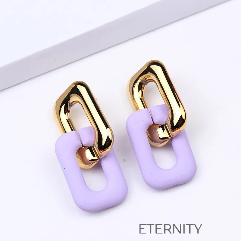 Zarcillos de Doble Eslabón Vibrant Link con Acabado Mate y Dorado  Zarcillos Aqua Unica Acero Inoxidable  ETERNITY
