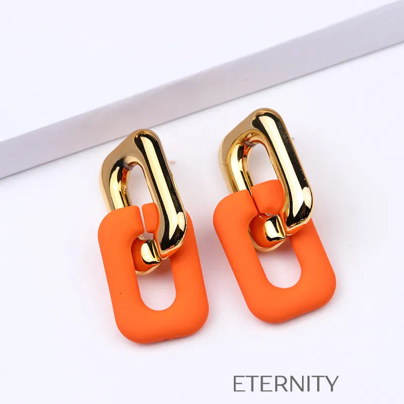 Zarcillos de Doble Eslabón Vibrant Link con Acabado Mate y Dorado  Zarcillos Aqua Unica Acero Inoxidable  ETERNITY