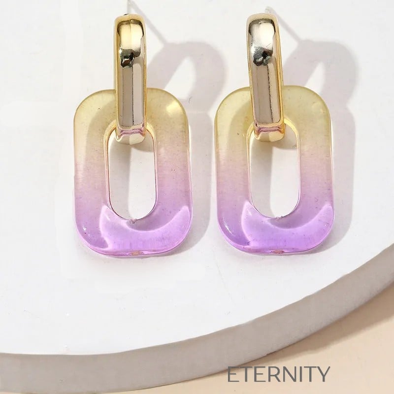 Zarcillos Prism Hoop con Eslabón Metálico y Dije de Resina Traslúcida  Zarcillos Gris Unica Acero Inoxidable  ETERNITY