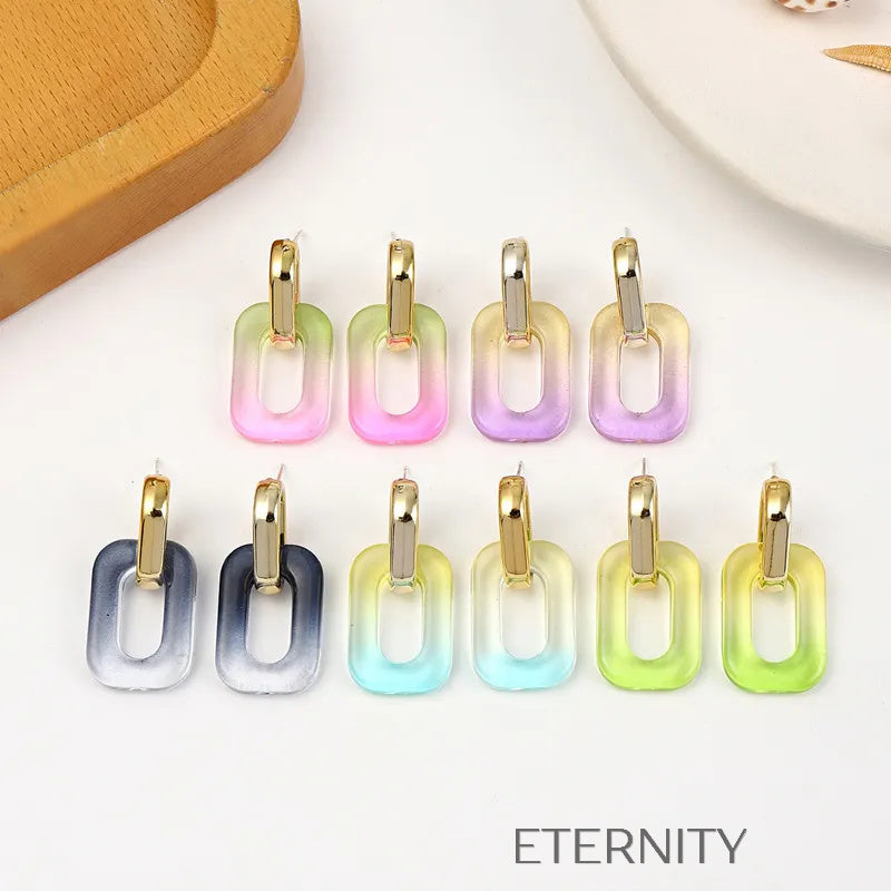 Zarcillos Prism Hoop con Eslabón Metálico y Dije de Resina Traslúcida  Zarcillos Gris Unica Acero Inoxidable  ETERNITY