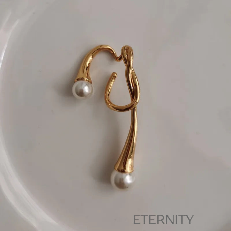 Zarcillos Escultóricos Perlas  Zarcillos Dorado Unica Acero Inoxidable  ETERNITY