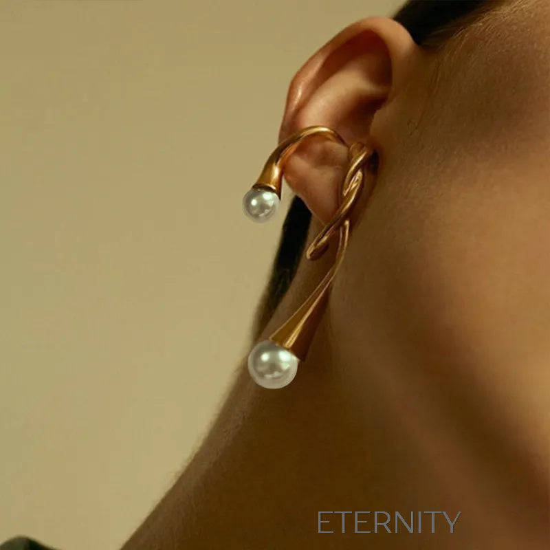 Zarcillos Escultóricos Perlas  Zarcillos Dorado Unica Acero Inoxidable  ETERNITY