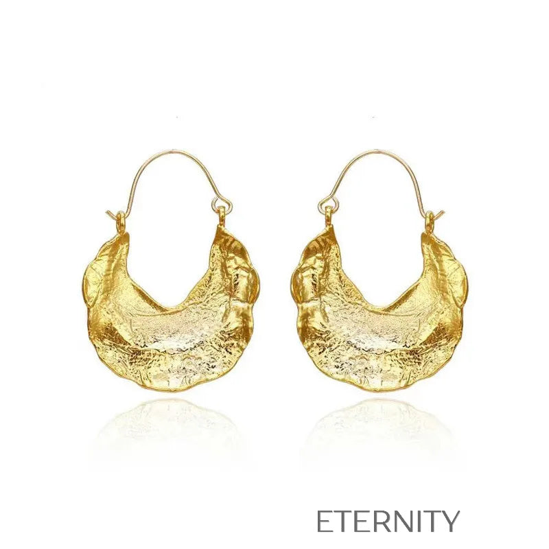 Zarcillos de Aro con Textura Orgánica Ondulada  Zarcillos Dorado Unica Acero Inoxidable  ETERNITY