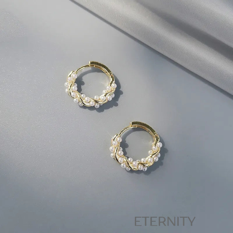 Zarcillos de Aro Trenzados con Mini Perlas Eternal Twist  Zarcillos Perla Unica Acero Inoxidable  ETERNITY