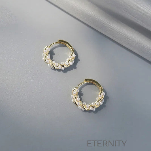 Zarcillos de Aro Trenzados con Mini Perlas Eternal Twist  Zarcillos Perla Unica Acero Inoxidable  ETERNITY