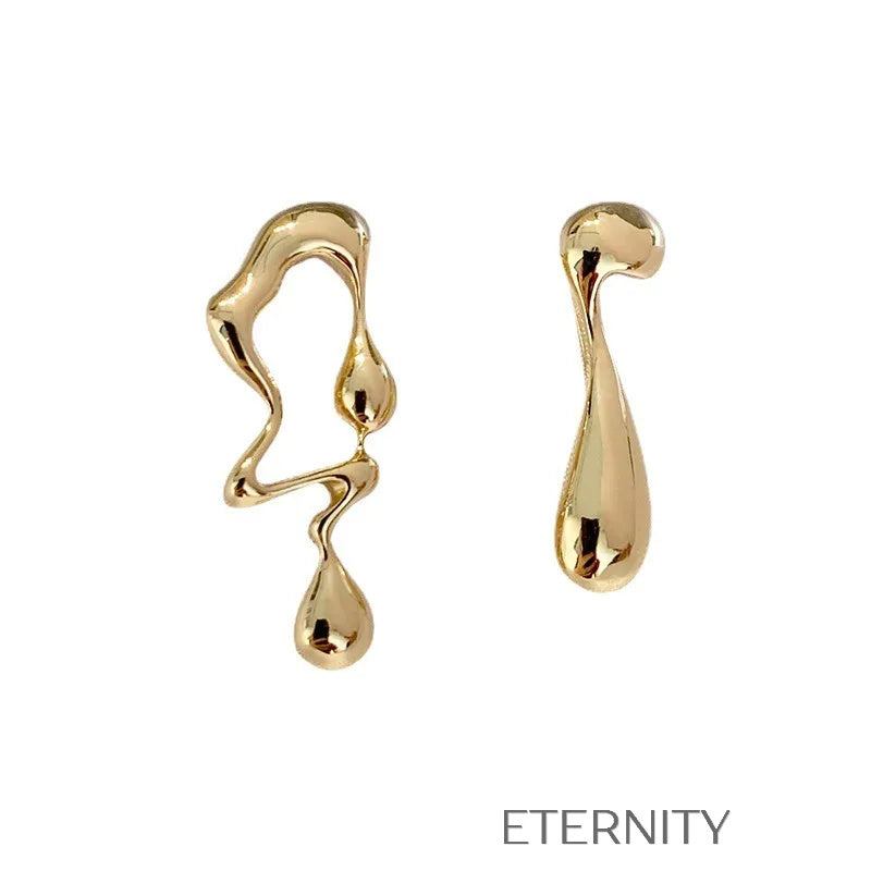 Zarcillos de Metal Líquido Orgánico en Oro y Plata  Zarcillos Dorado Unica Acero Inoxidable  ETERNITY