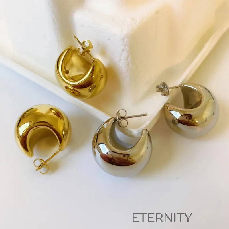 Zarcillos de Aro Ethereal Crescent con Diseño de Gota Gruesa y Acabado Espejo  Zarcillos Dorado Unica Acero Inoxidable  ETERNITY