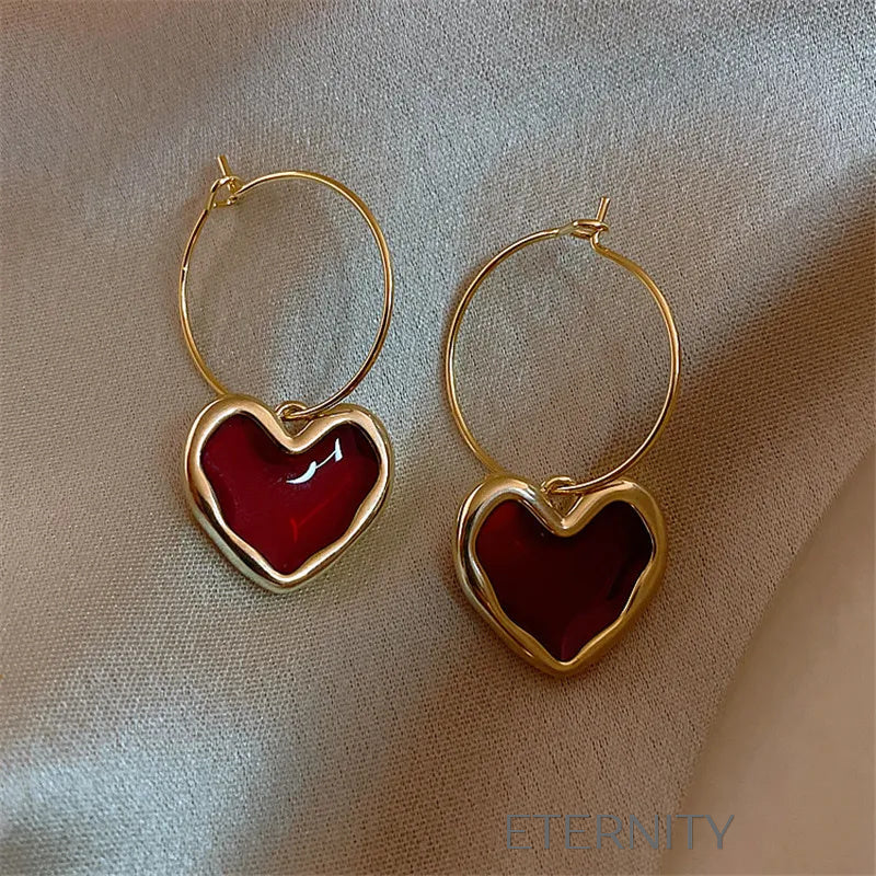 Zarcillos de Aro con Dije de Corazón Rojo Ruby Glass  Zarcillos Rojo Unica Acero Inoxidable  ETERNITY