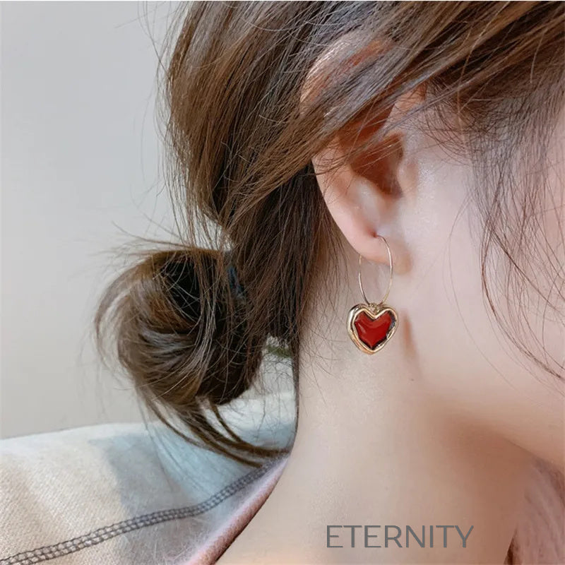 Zarcillos de Aro con Dije de Corazón Rojo Ruby Glass  Zarcillos Rojo Unica Acero Inoxidable  ETERNITY