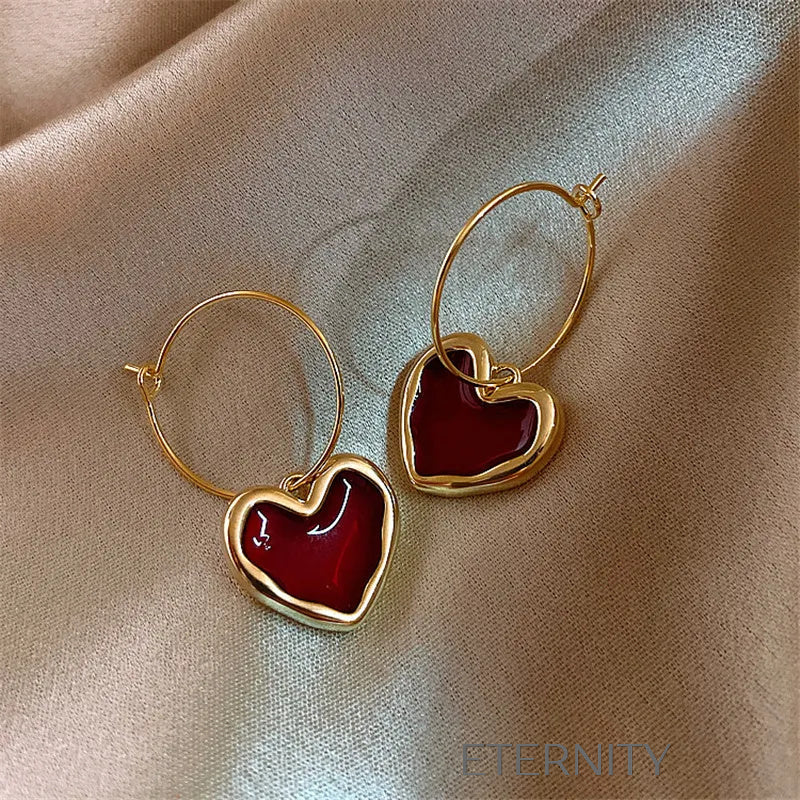 Zarcillos de Aro con Dije de Corazón Rojo Ruby Glass  Zarcillos Rojo Unica Acero Inoxidable  ETERNITY