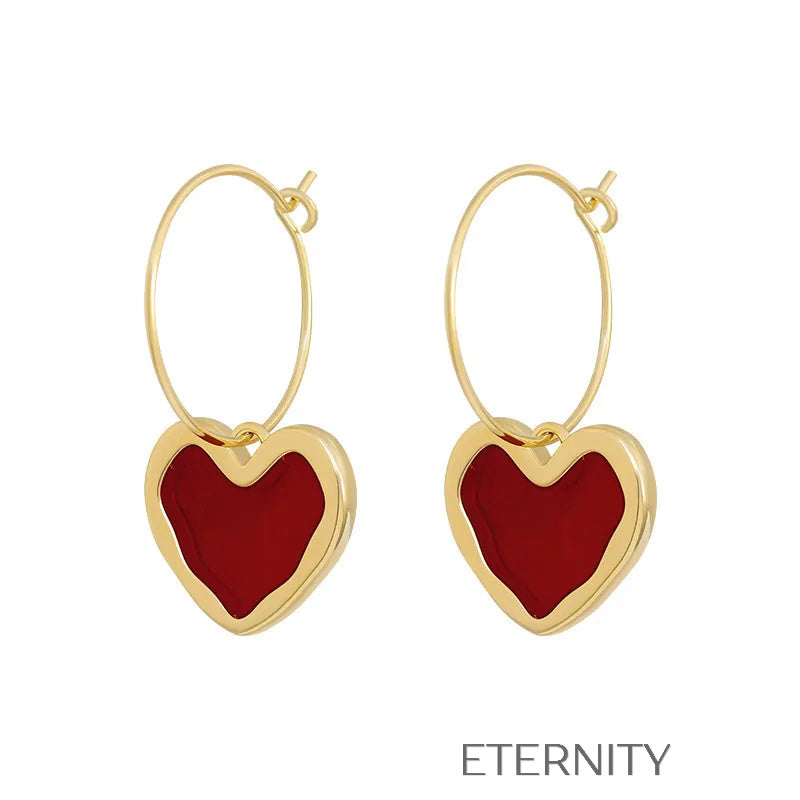 Zarcillos de Aro con Dije de Corazón Rojo Ruby Glass  Zarcillos Rojo Unica Acero Inoxidable  ETERNITY