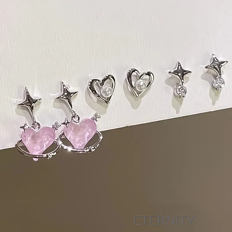 Set de Zarcillos Cosmic Heart Plateados  Zarcillos Plateado Unica Acero Inoxidable  ETERNITY