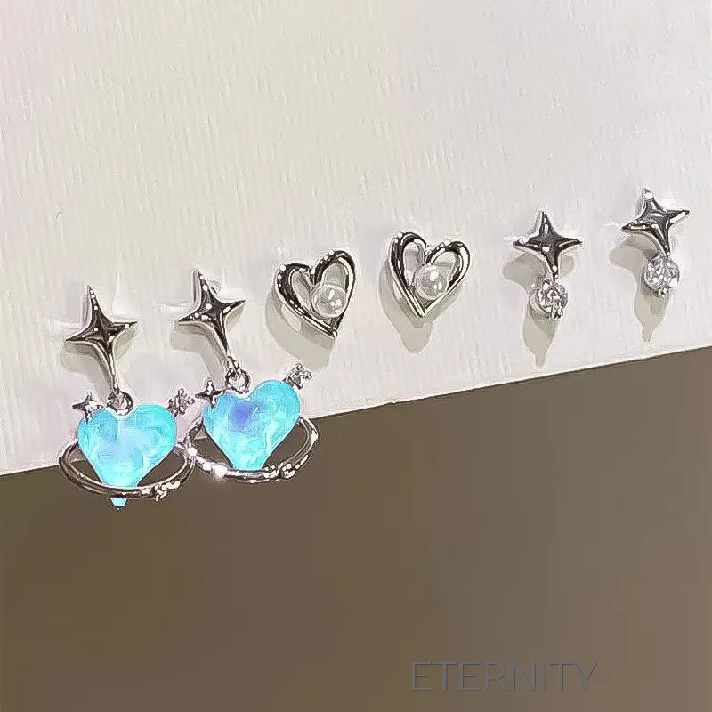 Set de Zarcillos Cosmic Heart Plateados  Zarcillos Plateado Unica Acero Inoxidable  ETERNITY