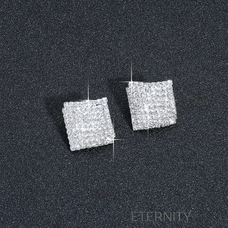 Aretes plateados cuadrados con incrustaciones brillantes Zarcillos Plateado Unica Acero Inoxidable  ETERNITY