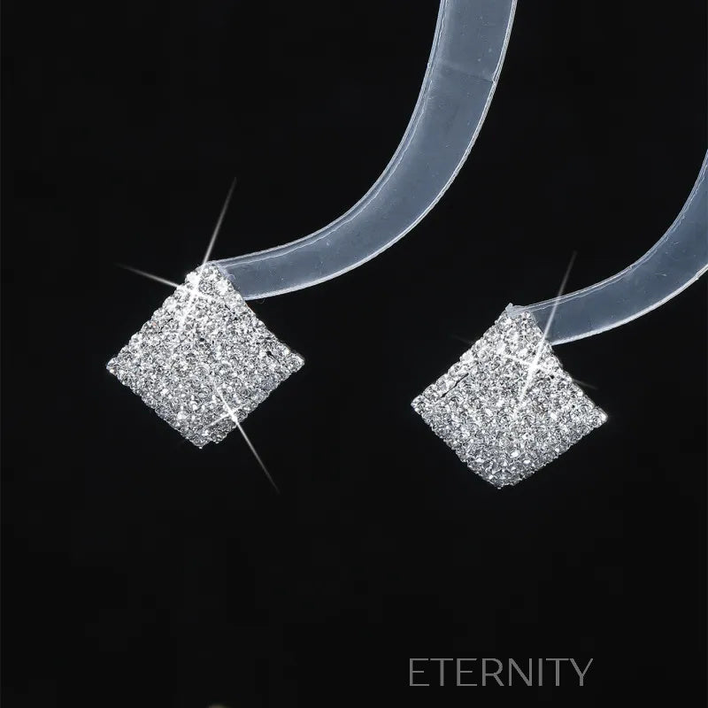 Aretes plateados cuadrados con incrustaciones brillantes Zarcillos Plateado Unica Acero Inoxidable  ETERNITY